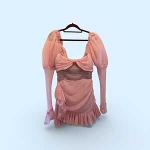 MAJORELLE Blush Pink Mini Dress with Puff Sleeves